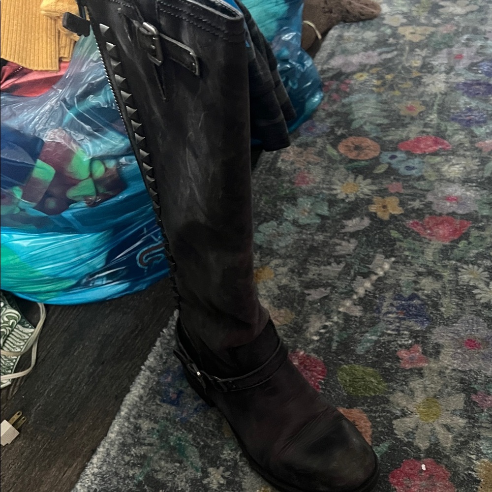 Black Studded Knee-High Boots - Picture 7 of 9